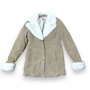 Wilsons Leather Suede Jacket, Large, Faux‎ Fur-Lined Shawl Collar